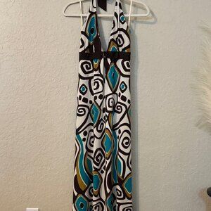 Windsor Y2K Teal and Brown Geometric Maxi Dress x